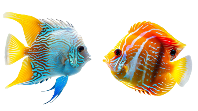 Animals popular fish pets aquarium salt water ocean sea fish banner panorama - Collection of different 3 fishes, isolated on white background PNG