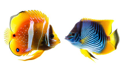 Animals popular fish pets aquarium salt water ocean sea fish banner panorama - Collection of different 3 fishes, isolated on white background PNG