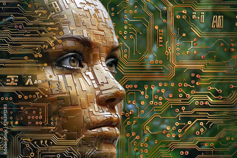Poster a computer motherboard with a state-of-the-art ai processor. ai generative.