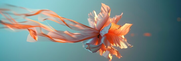 Fototapeta na wymiar Elegant spring background floating petals in rose gold and blue, minimalist and graceful design