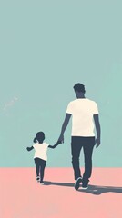 A father and his child holding hands, with a pastel backdrop evoking a peaceful mood