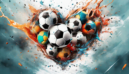 many soccer balls forming a heart, I love soccer concept - obrazy, fototapety, plakaty