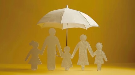 Family protection and insurance shield with umbrella, health care and security concept for home