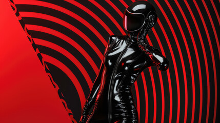 Woman in a beautiful latex suit on a black and red background - obrazy, fototapety, plakaty