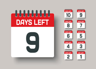 Countdown daily page calendar icon - 9 days left