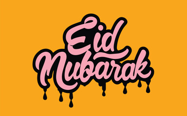 Eid Mubarak Black and White typography on yellow background