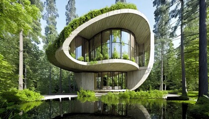 Maison organique intégrée dans une forêt