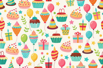 Birthday theme elements, seamlessly tiled together vector arts illustration