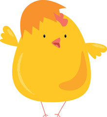 cheerful yellow chicken with a shell on its head, vector illustration, isolated on white