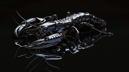 macro shot of a black scorpion revealing intricate details on a dark background