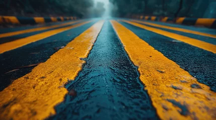  Road markings on asphalt, road surface marking. AI © Karen