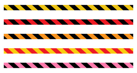 Warning tape with diagonal stripes caution tape border. Long danger ribbon vector.
