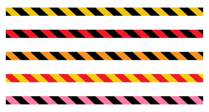 Warning tape with diagonal stripes caution tape border. Long danger ribbon vector.