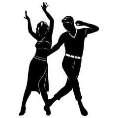 Young Couple Dancing Disco Silhouette. Figures are the separate objects. Vector clipart isolated on white.