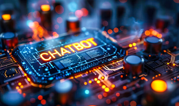 Futuristic Digital Chatbot Technology Interface with Glowing Circuit Board - AI Customer Support Concept
