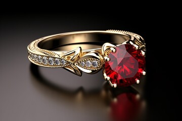 a gold ring with a red stone