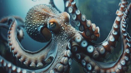 closeup of an octopus in the deep ocean showcasing its unique marine life - obrazy, fototapety, plakaty