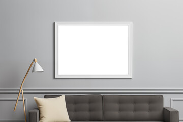 Frame mockup, minimalist interior frame mockup, gallery light grey wall mockup, poster mockup