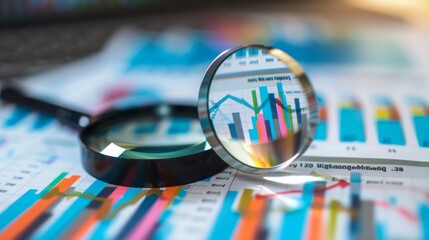 magnifying glass inflation datas, Growth, economy, inflation rates, global trade, supply chains, data analysis, FED, EZB, copy and text space, 16:9