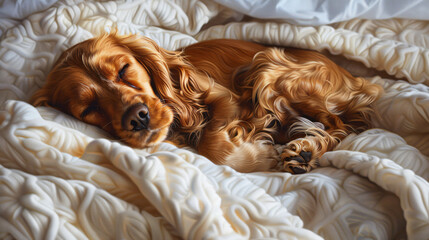 Portray the serene beauty of a Cocker Spaniel in repose with a hyperrealistic image of the dog...