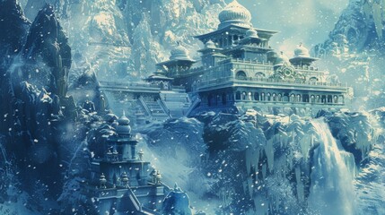 Frozen Ashram Monasteries: Secluded Spiritual Refuges and conceptual metaphors of Secluded Spiritual Refuges - obrazy, fototapety, plakaty