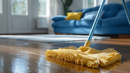 Mop Cleaner on Living Room Floor: Close-Up Product Photography for Cleaning