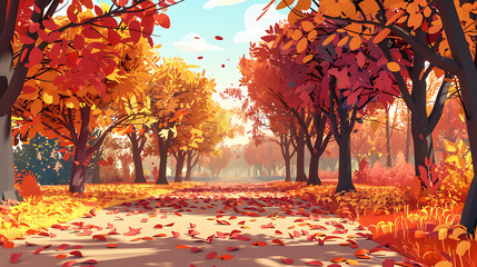 simple illustration, simple colors, Autumn foliage in a park vector simple 3d smooth isolated illustration. Generative Ai - obrazy, fototapety, plakaty