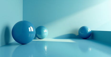 relaxing 3d wallpaper blue sphere or ball on blue floor, desktop wallpaper business banner or presentation backdrop, website homepage banner 