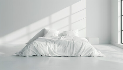 white bed in white empty room