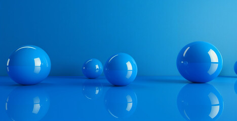relaxing 3d wallpaper blue sphere or ball on blue floor, desktop wallpaper business banner or presentation backdrop, website homepage banner 
