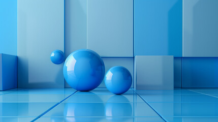 relaxing 3d wallpaper blue sphere or ball on blue floor, desktop wallpaper business banner or...