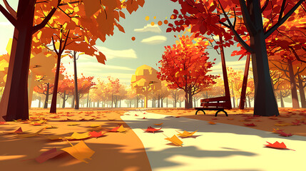simple illustration, simple colors, Autumn foliage in a park vector simple 3d smooth isolated illustration. Generative Ai
