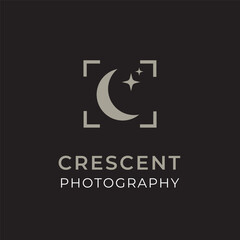 Moon Crescent with Shutter frame Lens Camera for Photo Photography logo design