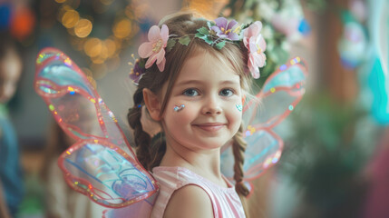 Girl in a fairy or butterfly costume at a children's party