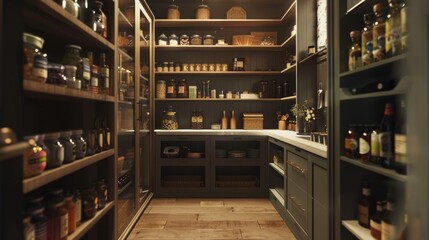 Pantry where we store canned food and kitchen utensils. Generative AI - obrazy, fototapety, plakaty