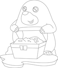 Mole Treasure chest Gold Animal Vector Graphic Art Illustration