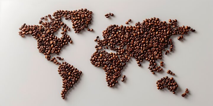 Coffee Beans Forming a Global Map Showcasing the World's Love for the Aromatic Beverage