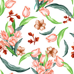 Watercolor simple ditsy tulip flower blossom plants feminine 
