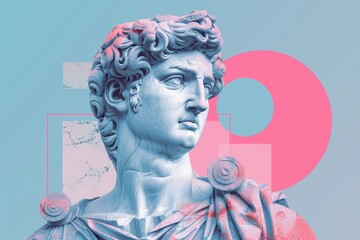 A pop art collage of the Greek god Apollo, blending classical sculpture with vibrant contemporary design, perfect for modern decor and creative projects.