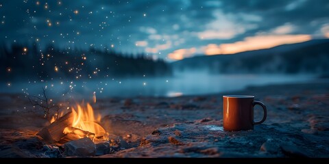 Captivating Campfire Beneath the Starry Wilderness:A Tranquil Moment of Solace Under the Night Sky