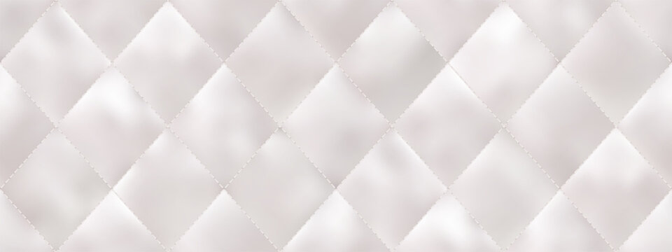 White silk mattress seamless texture. Soft pastel blanket quilted pattern. Bedroom padded setting with smooch surface. Vector illustration with gradient mesh