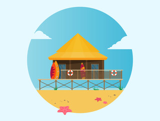 Summer holidays vector illustration flat. Bungalow