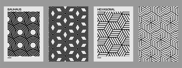 Set Of Cool Optical Illusion Pattern Posters. Collection Of Abstract Geometric Elements. Modern Cover Texture. Swiss Design Style.