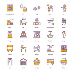 Set of home and Linving icons such as ome, Living, Interior Design, Furniture, Decor, Home Improvement, Renovation,  vector illustration
