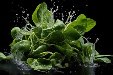 Malabar spinach , Throw it into the water and spread it out , vegetable , black background. - obrazy, fototapety, plakaty