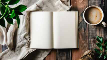 Flat lay mockup of a blank white book for customization or design purposes.