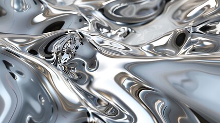 Liquid silver, close up, flowing waves, silver waves, liquid metal, abstract. Generated by artificial intelligence.