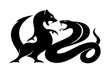 Animal icon mongoose and cobra on white background.