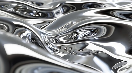 Liquid silver, close up, flowing waves, silver waves, liquid metal, abstract. Generated by artificial intelligence.