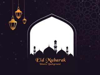 purple eid mubarak greeting background
